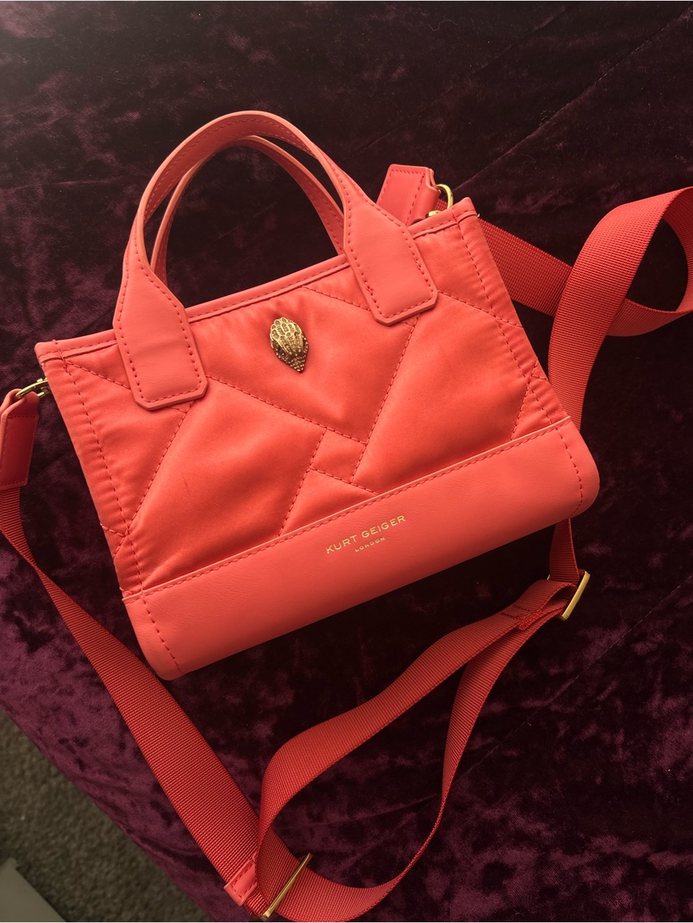 Kurt Geiger Coral Quilted Mini Crossbody with Gold Emblem
